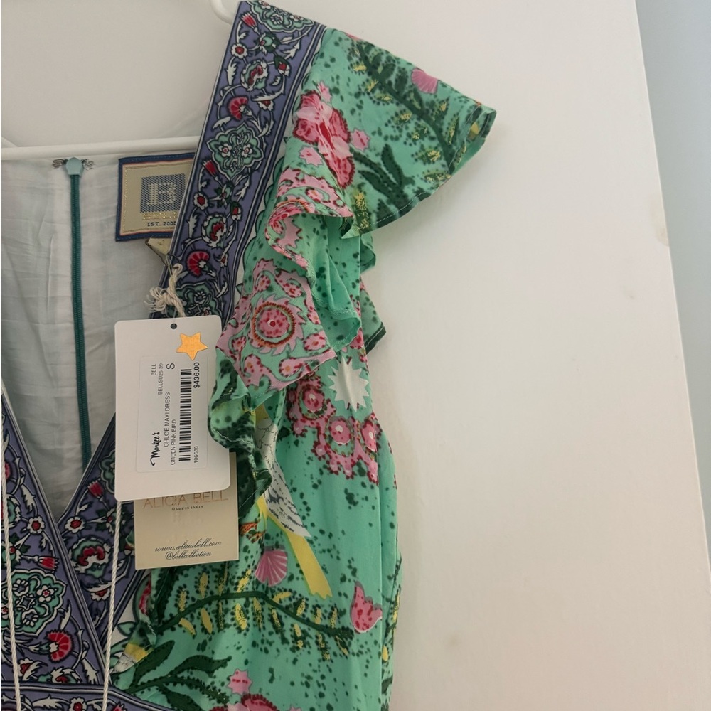 Belle Chloe Maxi dress green pink bird print - Picture 10 of 10